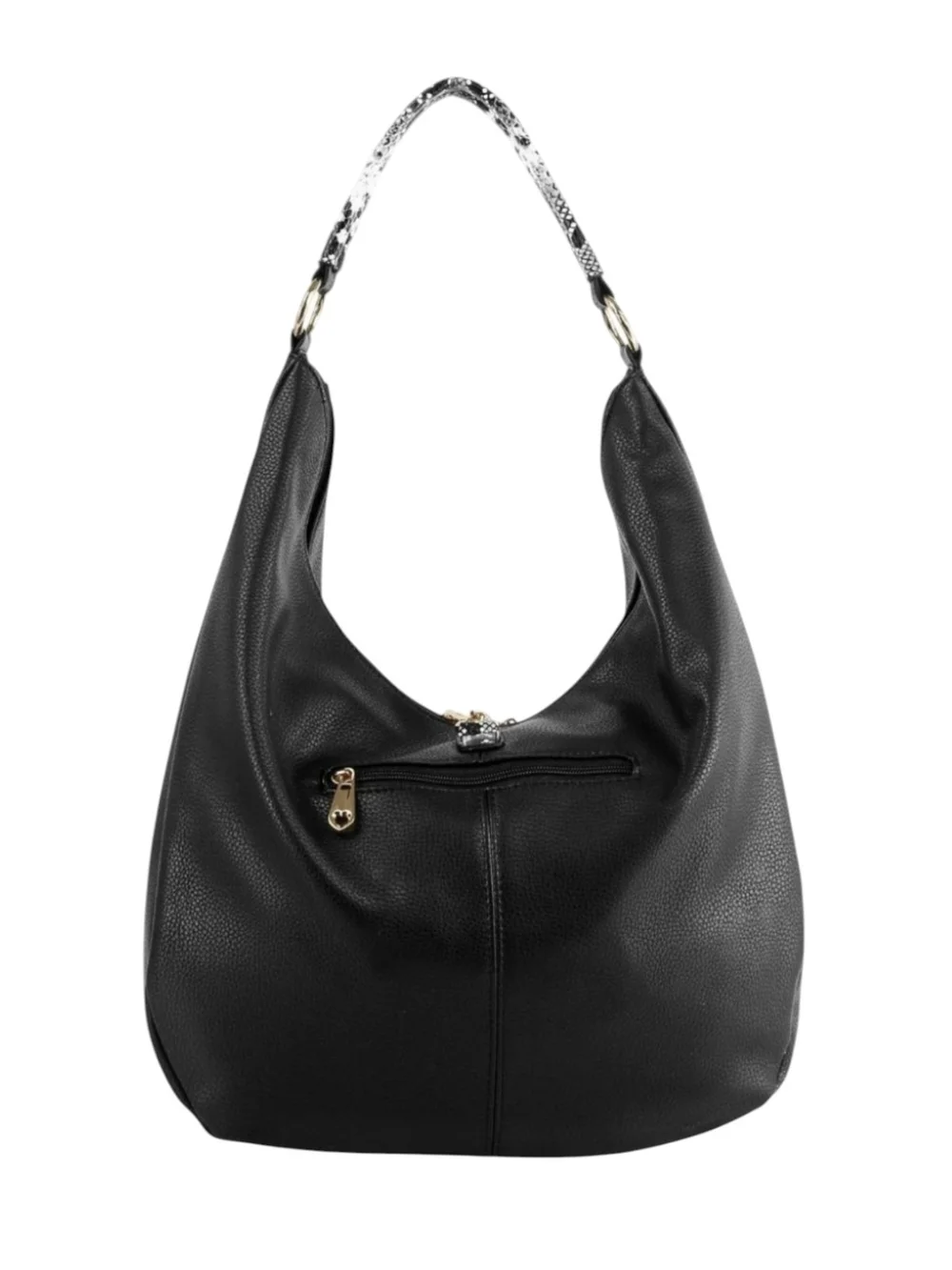 Snake Skin Accented with Gold Rhinestones Black Leather Purse